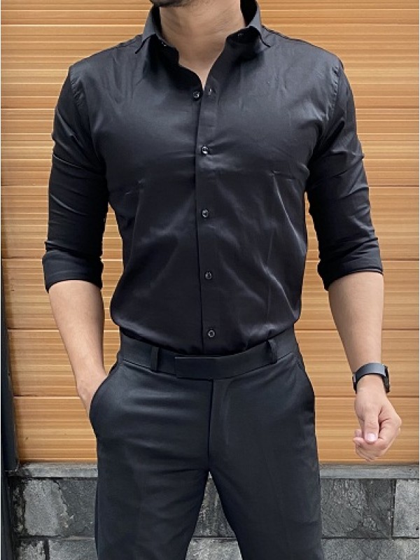 Cotton Satin Black Fullsleeve Shirt